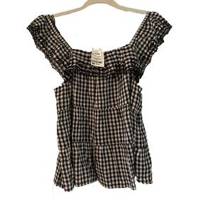 Old Navy Black and White Puff Sleeve Ruffled Blouse